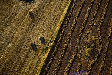 Aerial abstractive view of the agriculture fields of the northern Negev desert