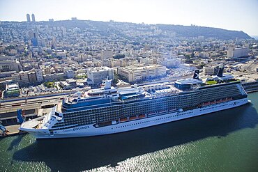 The luxury passenger ship of Celebrity Equinox docking in the port of Haifa