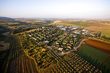 Aerial photograph of Kibutz Geva in the Harod valley, Israel