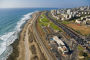 Aerial southern entrance to the city of Haifa, Israel