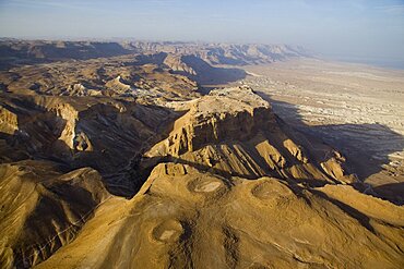 Aerial archeologic site of Masada in the Judean Desert, Israel