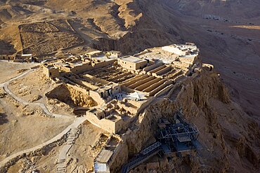 Aerial archeologic site of Masada in the Judean Desert, Israel