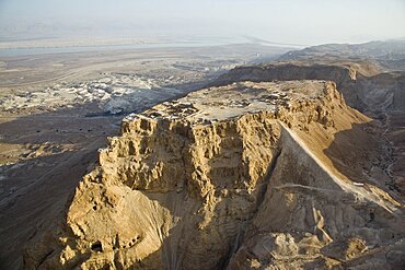 Aerial archeologic site of Masada in the Judean Desert, Israel