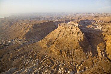 Aerial archeologic site of Masada in the Judean desert, Israel