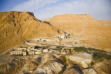 Aerial archeologic site of Masada in the Judean desert, Israel