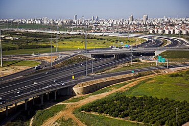 Aerial Highway 431 and the city of Ramla in the Plain, Israel