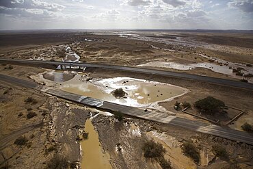 Aerial photograph of a flooded wadi in the Arava, Israel