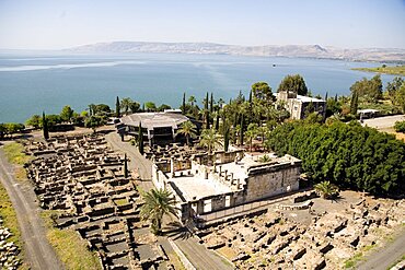 Aerial ruins of Capernaum in the sea of Galilee, Israel