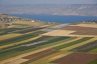 Aerial Yavne'el valley and the Sea of Galilee, Israel
