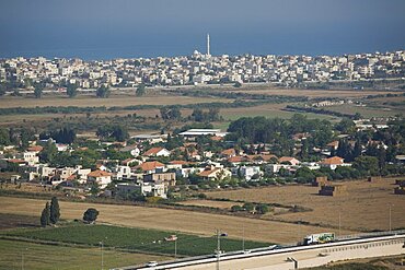 Panoramic view of the arab village of Gisr a Zarka on the Coastal plain, Israel