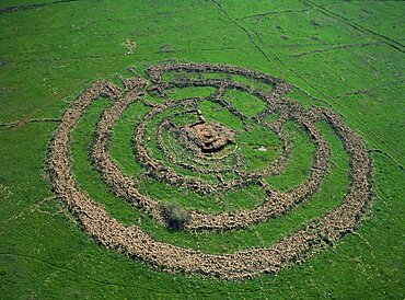 Aerial view of Rujm el-hiri in the Golan heights, Israel