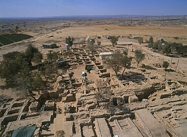 Aerial view of excavations in progress at Hazeva, Israel