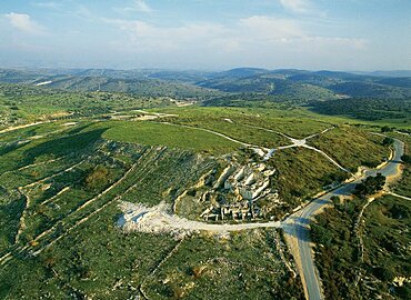 Aerial view of the ancient city of Maresha in the plain, Israel