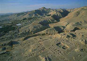 Aerial view of the ruins of the Herodian winter palaces in Jericho, Israel