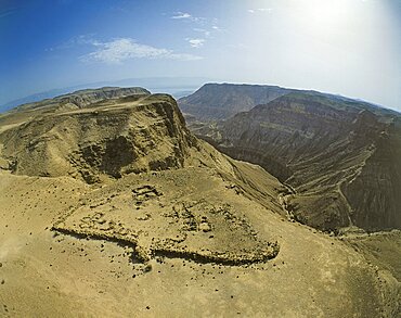 Aerial view of the Roman camp built on top of the Cave of letters in Wadi Hever, Israel