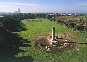 Aerial view of the Caesarean Hippodrome with an obelisk, Israel