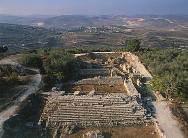 Aerial ruins of a temple in the ancient city of Sebastia, Israel