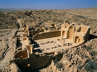 Aerial ruins of a church at Shivta in the northern Negev, Israel