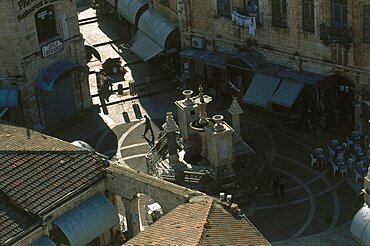 Aerial view of the Muristan quarter in the old city of Jerusalem, Israel