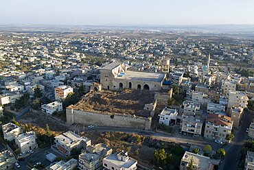 Aerial view of an ancient fortress at Shefar'am in the lower Galilee, Israel