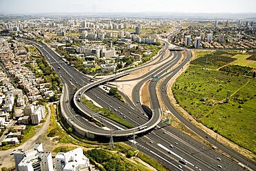 Aerial photograph of Bar Ilan junction in the Dan Metropolis area, Israel