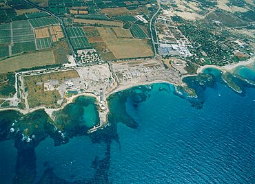 Aerial ruins of the Roman city of Caesarea in the Coastal plain, Israel