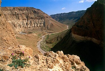 Aerial view of Zeelim stream in the Judea Desert, Israel