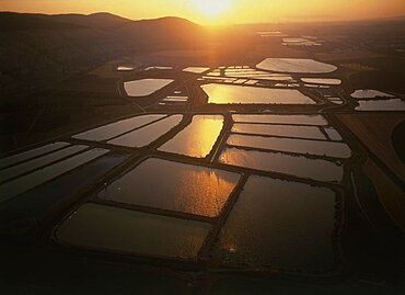 Aerial Gilboa mountains in the Lower Galilee at sunset, Israel