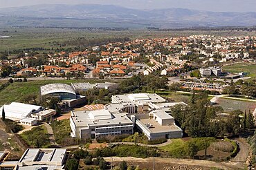 Aerial photograph of Katzrin in the central Golan Heights, Israel