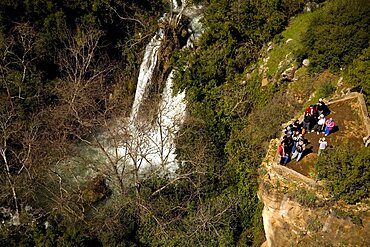 Aerial Banias waterfall in the Northern Golan Heights, Israel