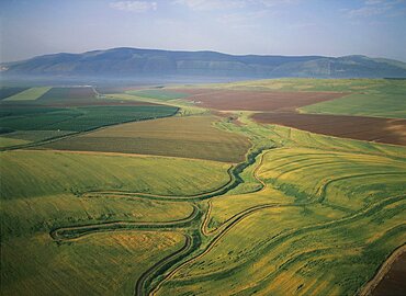 Aerial photograph of plowed fields in the Jezreel Valley, Israel