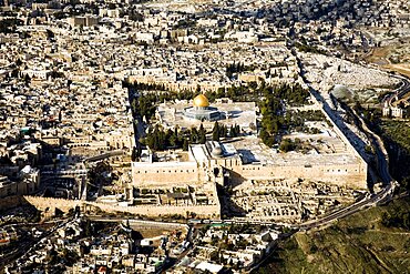 Aerial old city of Jerusalem after snow storm, Israel