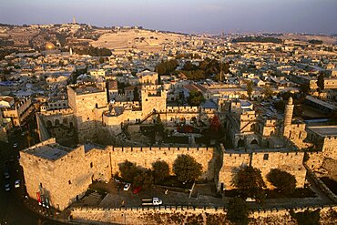 Aerial Tower of David in the old city of Jerusalem, Israel