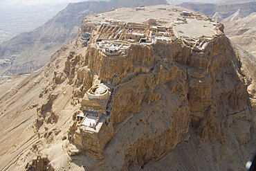 Aerial archeology site of Masada near the Dead sea, Israel