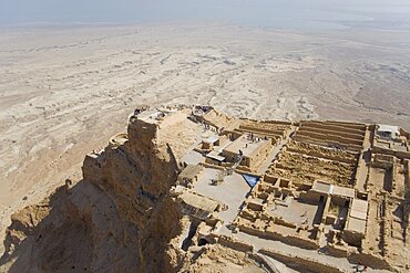 Aerial archeology site of Masada near the Dead sea, Israel