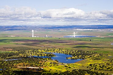 Aerial photograph of the solnova solar fields in andalusia, Spain