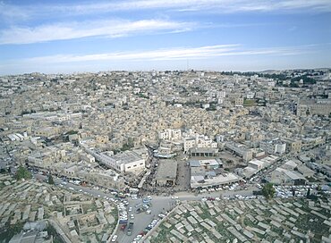 Aerial photograph of the Judean city of Hevron, Israel