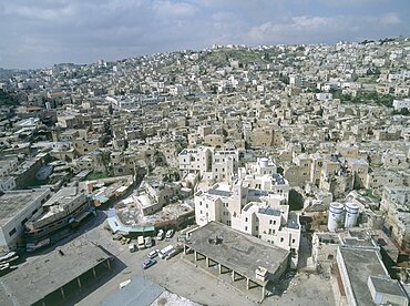 Aerial photograph of the Judean city of Hevron, Israel