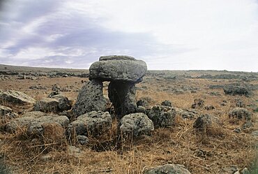 Photograph of a Dolmen dated to the Prehistoric period in Southern Golan Heights, Israel