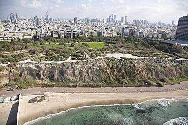 Aerial photograph of the coastline of Northern Tel Aviv, Israel