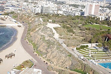 Aerial photograph of the coastline of Northern Tel Aviv, Israel