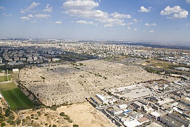 Aerial photograph of the civilian cemetery of Holon in the southern Dan Metropolis, Israel