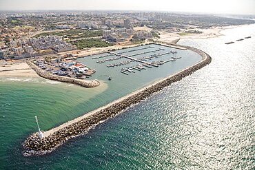 Aerial photograph of the Marina of the city of Ashkelon in the southern Coastal Plain, Israel