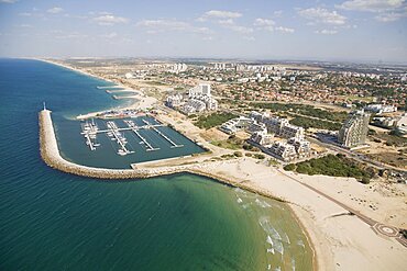 Aerial photograph of the Marina of the city of Ashkelon in the southern Coastal Plain, Israel