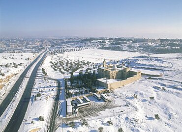 Aerial photograph of the Mar Elias Monastery in Judea, Israel