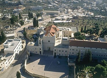 Aerial photograph of the Dir Karmizan monastery in the judean village of Beit Jala, Israel