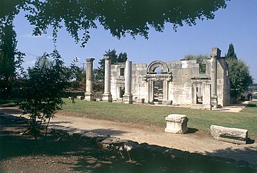 Photograph of the ruins of the ancient synagouge of Baram in the Upper Galilee, Israel