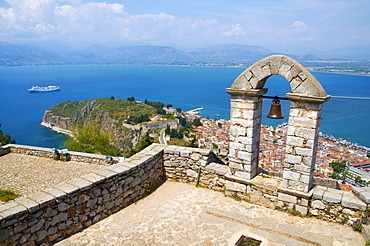 Palamede fortress, Citerne, Chapel St. Andre, Nafplion, Bourtzi island, Peloponnese, Greece, Europe