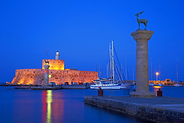 Mandraki Harbour, Rhodes City, Rhodes, Dodecanese, Greek Islands, Greece, Europe