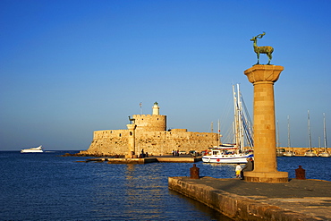 Mandraki Harbour, Rhodes City, Rhodes, Dodecanese, Greek Islands, Greece, Europe